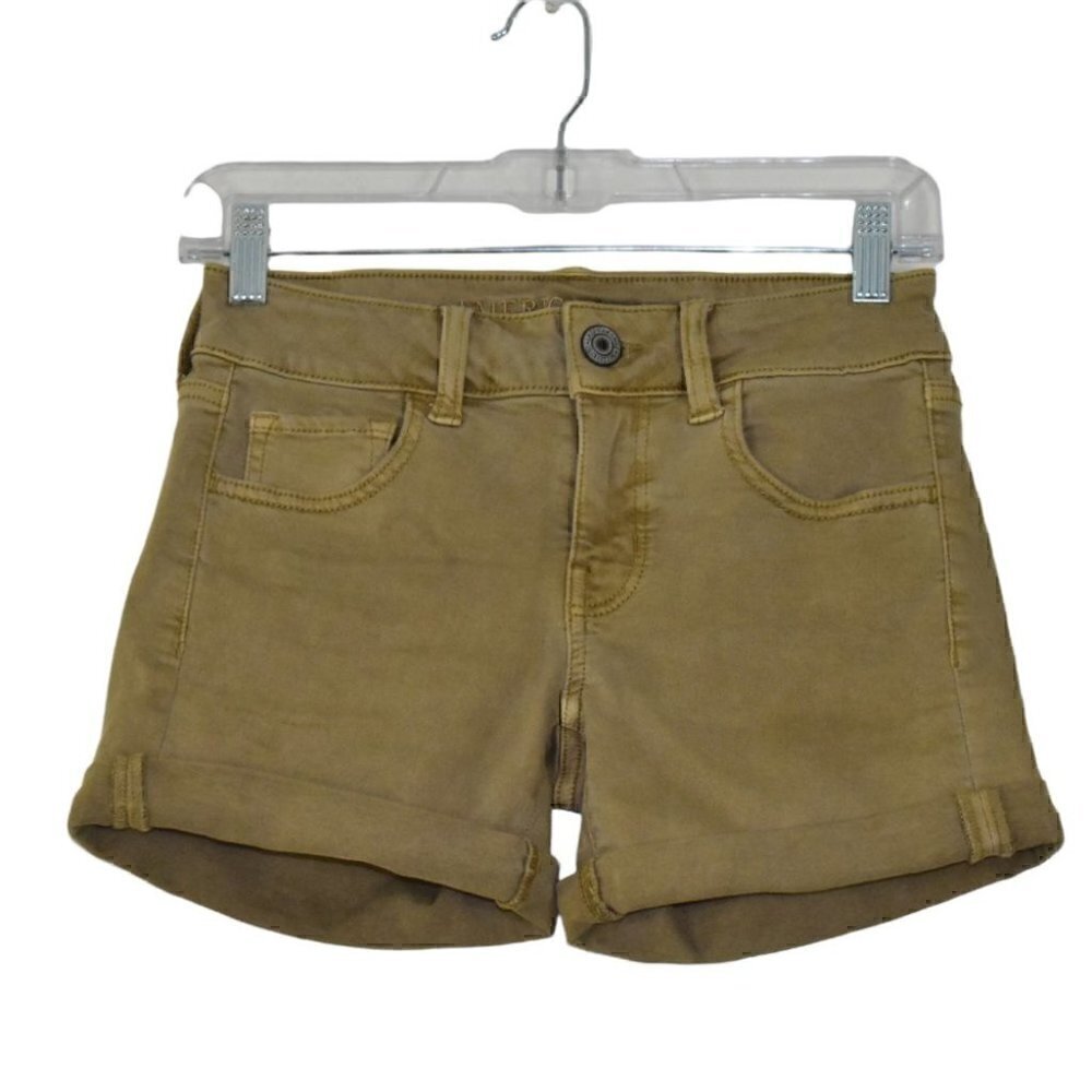 American Eagle Outfitters Super Stretch Twill Midi Shorts Tan Size 0